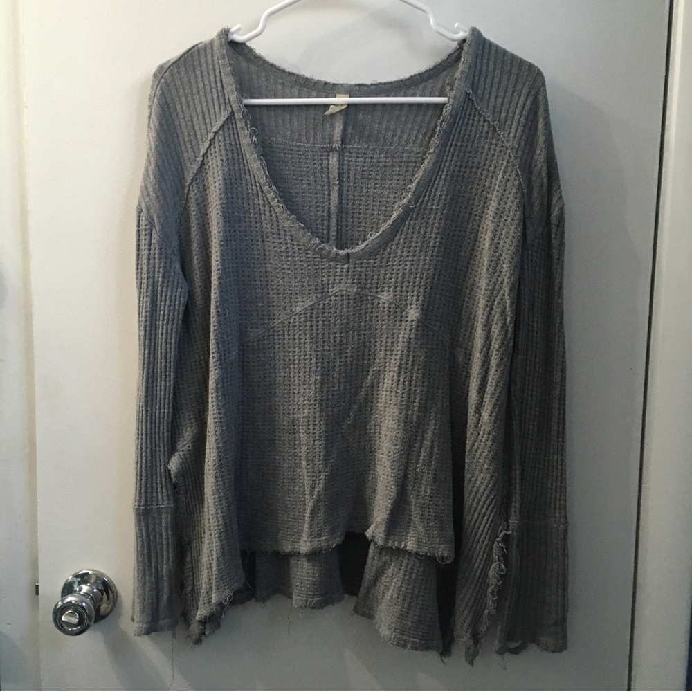 Free People Sunset Park Tunic Drippy Thermal Gray Waffle Knit Distressed Small